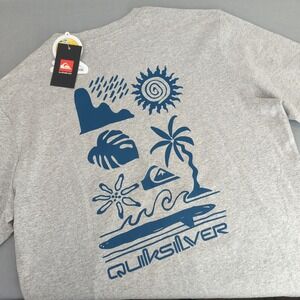 Quiksilver Mens T-Shirt Tee‎ Mens L Heather Gray Surf Beach Graphic Short Sleeve